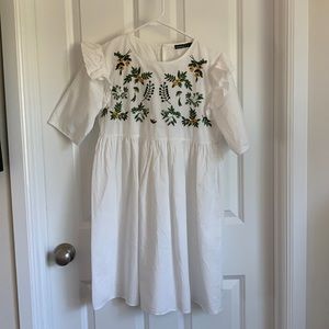 Embroidered Mini Smock Dress in White
